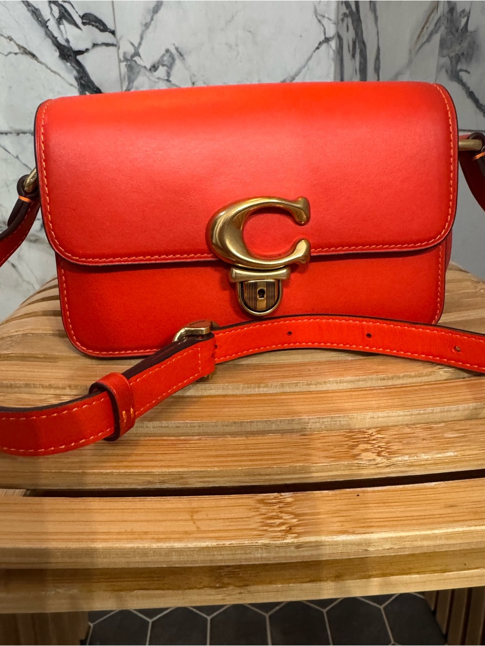 Coach Studio 19 glove tanned leather Orange with Brass 'C' Closure